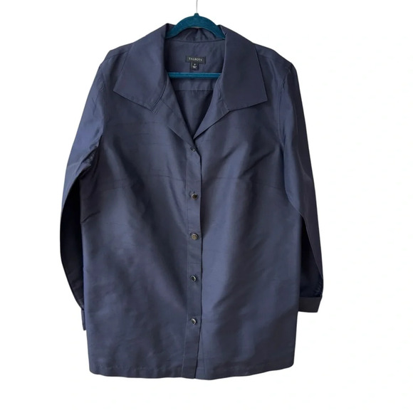 Talbots Tops - Talbots 100% Silk Blouse Button Up Top Size 8 Navy Blue Long Sleeve Holiday Work